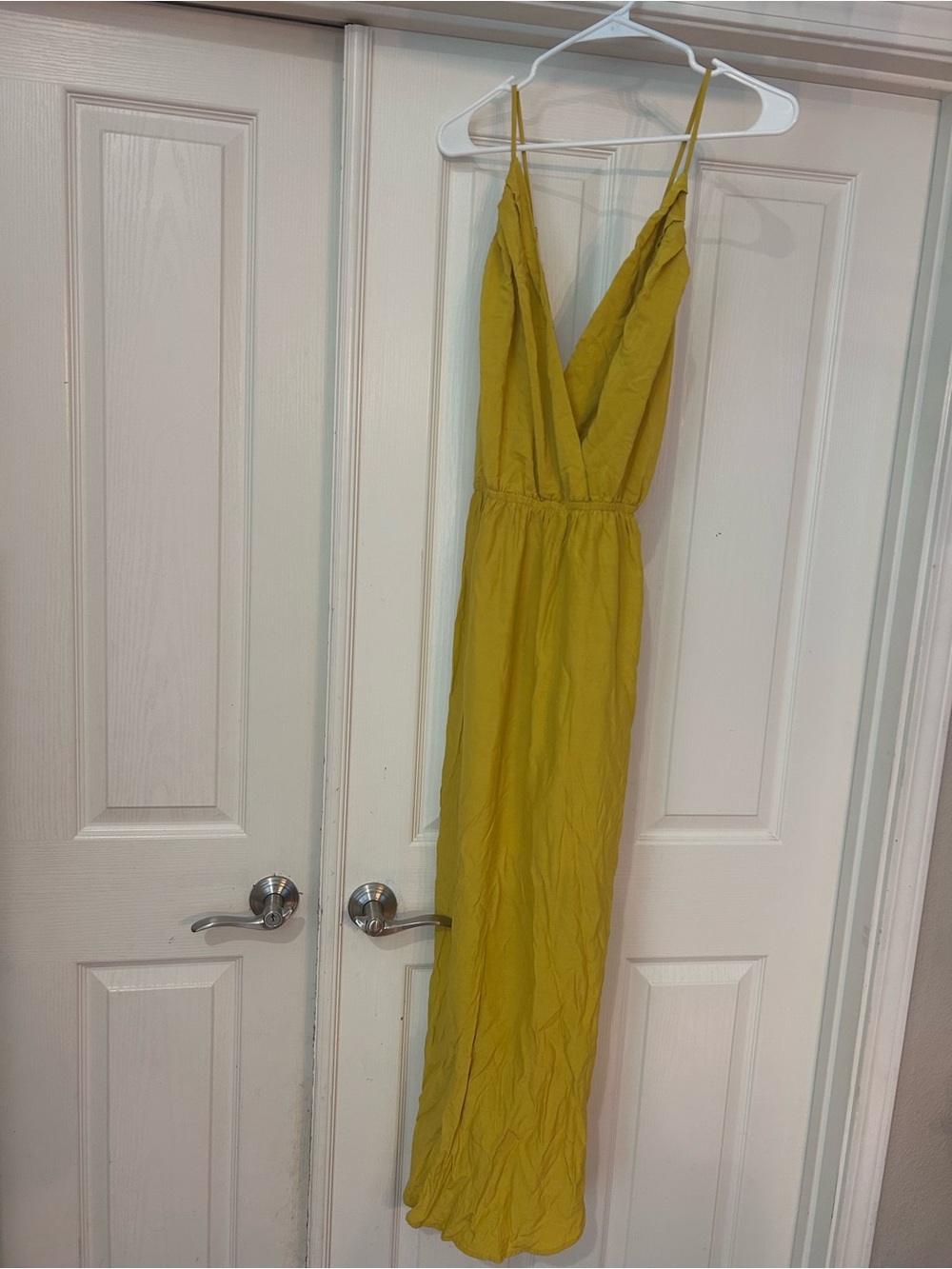 Lovestitch Mustard Yellow V-Neck Spaghetti Strap Maxi Dress